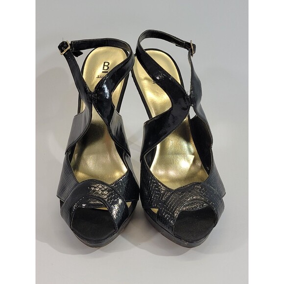 HHP Women's Size 9B Baker's Black Gold Faux Leather Sandals High Heel Shoes EUC‎ - Picture 7 of 9